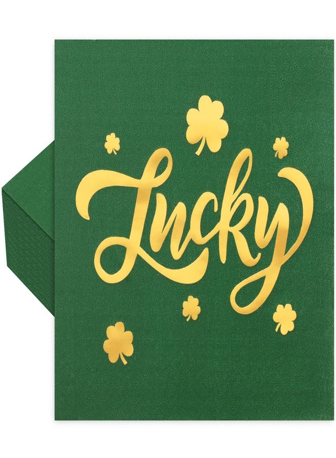 وولاين مجموعة مناديل واين لعيد القديس باتريك، 80 منديل، مقاس 6.5 × 6.5 بوصة، مناديل ذهبية لامعة، مناديل ورقية خضراء مزينة بنبات البرسيم، للاستخدام مرة واحدة، مثالية لتزيين طاولات حفلات الأعياد الأيرلندية. - Image 1